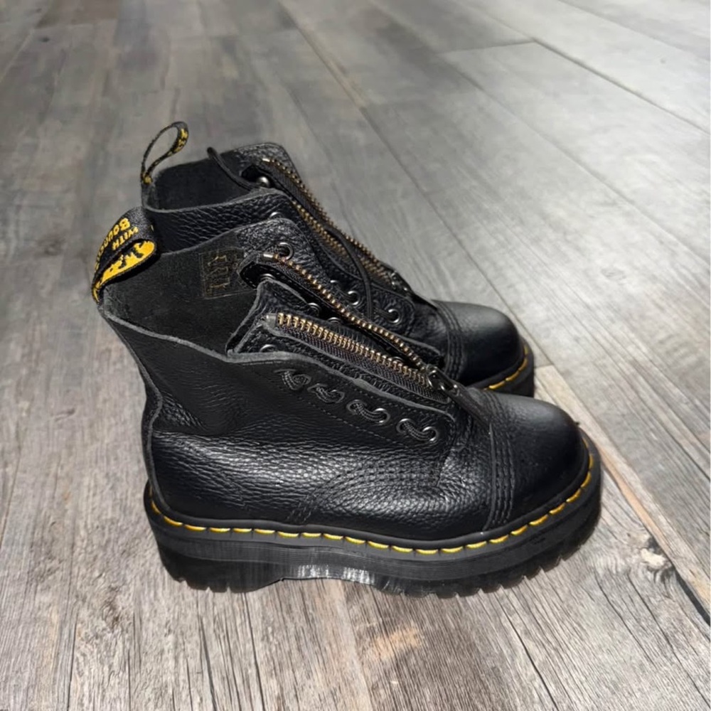 Dr. Martens Black Combat Boots with Yellow Stitching